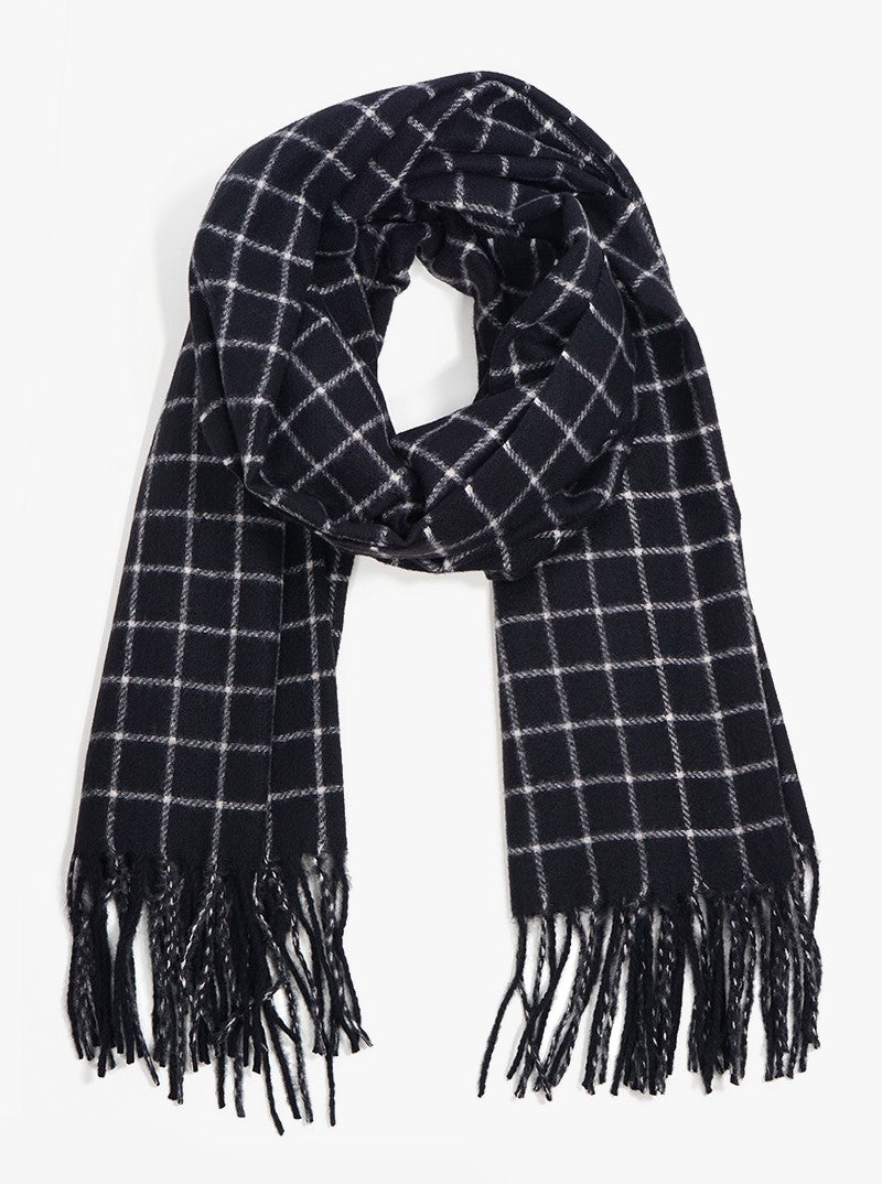 Check Plaid Tartan Fringe Oblong Scarf