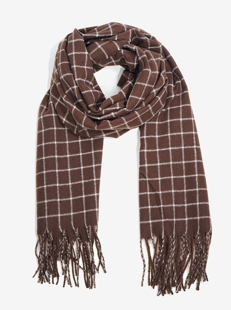 Check Plaid Tartan Fringe Oblong Scarf