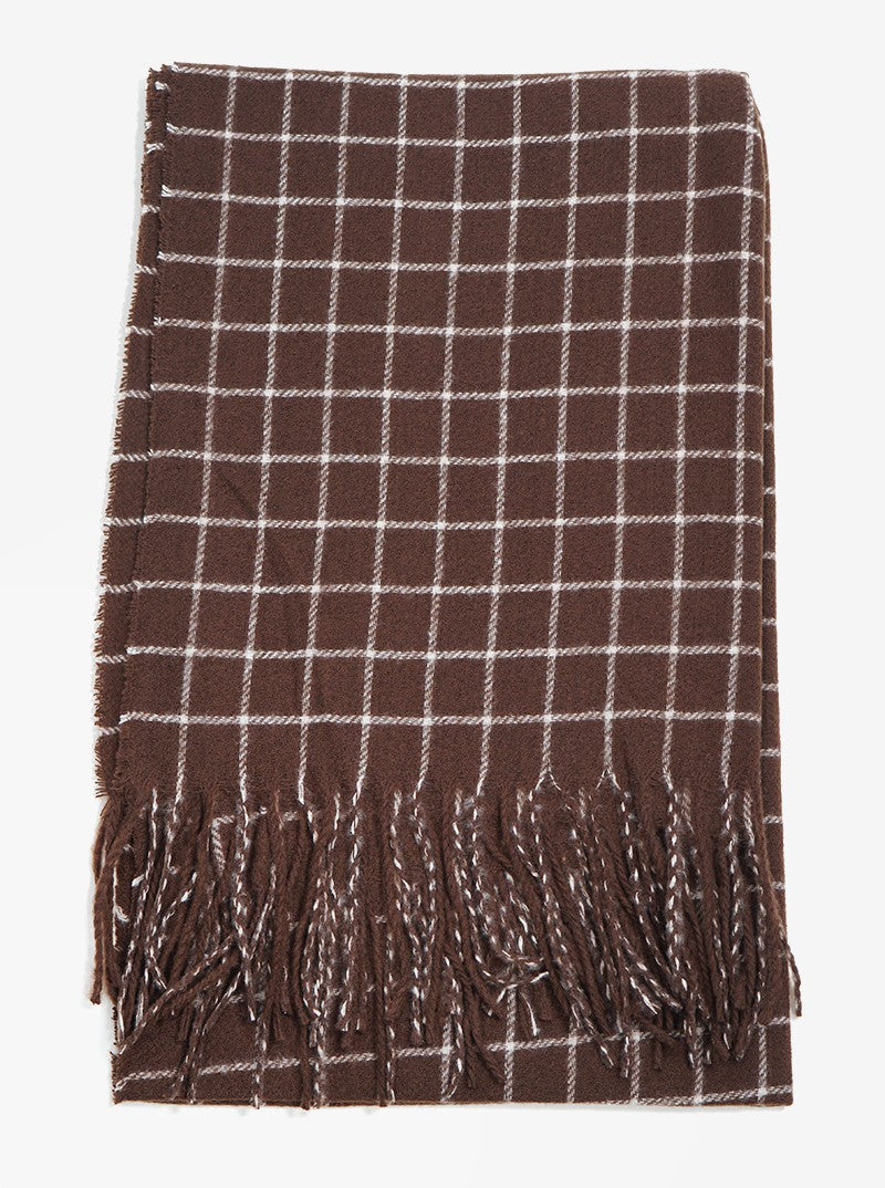 Check Plaid Tartan Fringe Oblong Scarf
