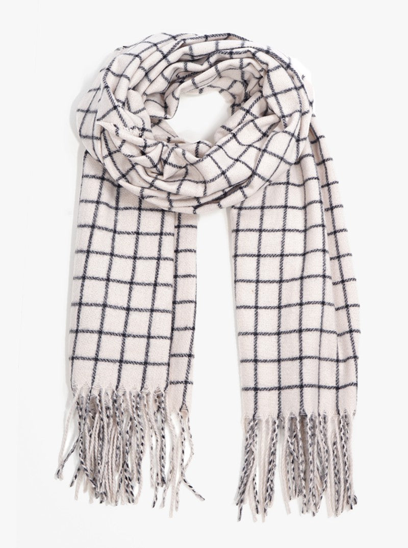 Check Plaid Tartan Fringe Oblong Scarf