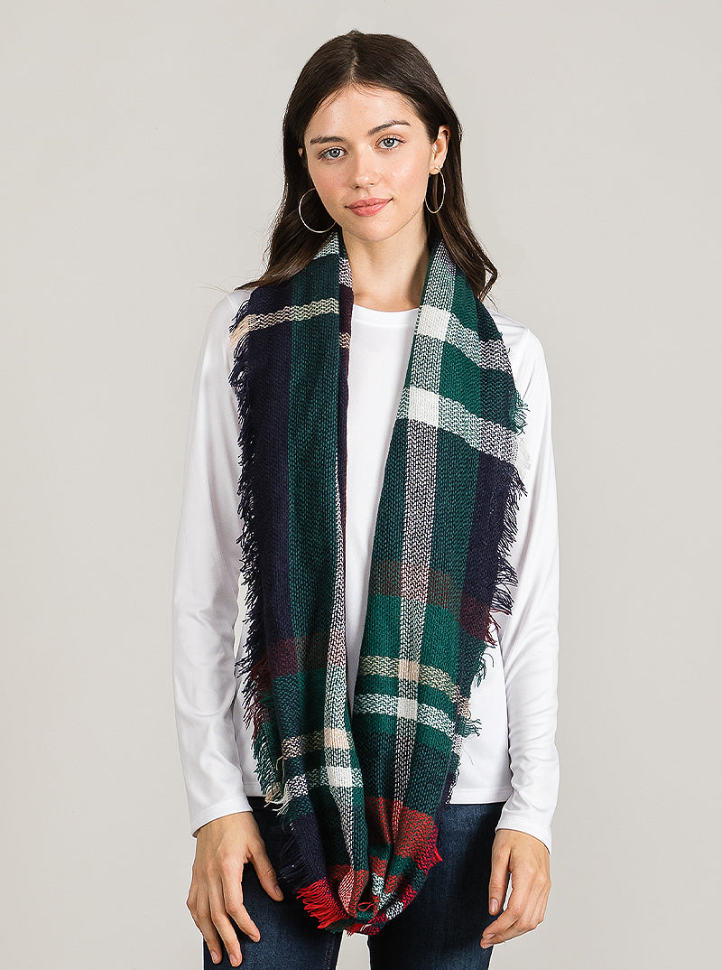 Checker Plaid Multi Color Double Loop Infinity Scarf