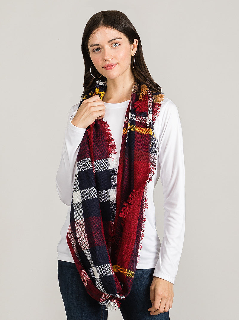 Checker Plaid Multi Color Double Loop Infinity Scarf