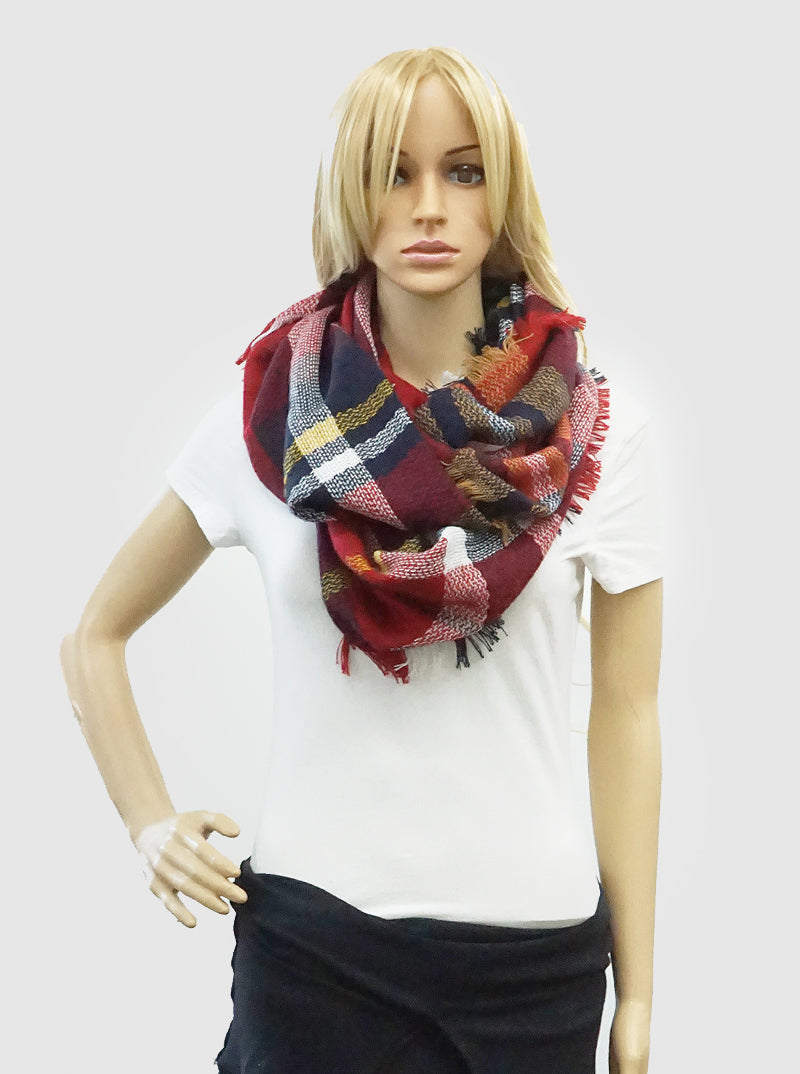 Checker Plaid Multi Color Double Loop Infinity Scarf