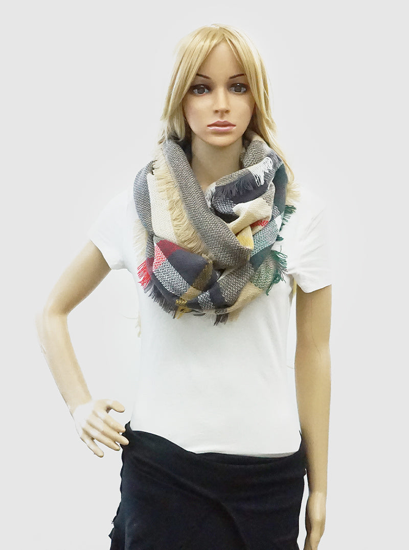 Checker Plaid Multi Color Double Loop Infinity Scarf
