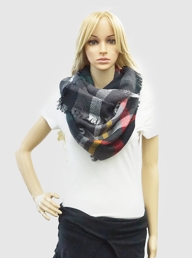 Checker Plaid Multi Color Double Loop Infinity Scarf