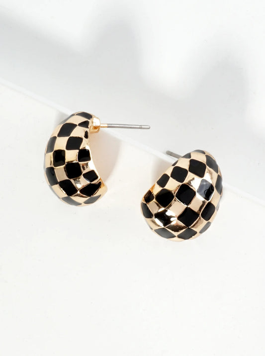 Checkered Pattern 15mm Stud Earrings