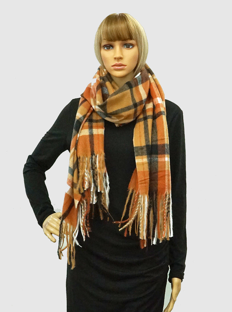 Checkered Plaid Fringe Oblong Scarf