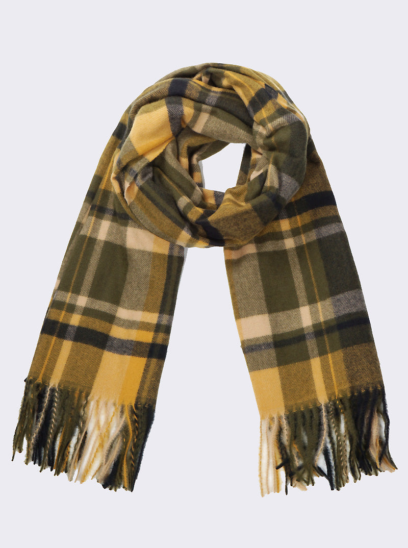 Checkered Plaid Fringe Oblong Scarf