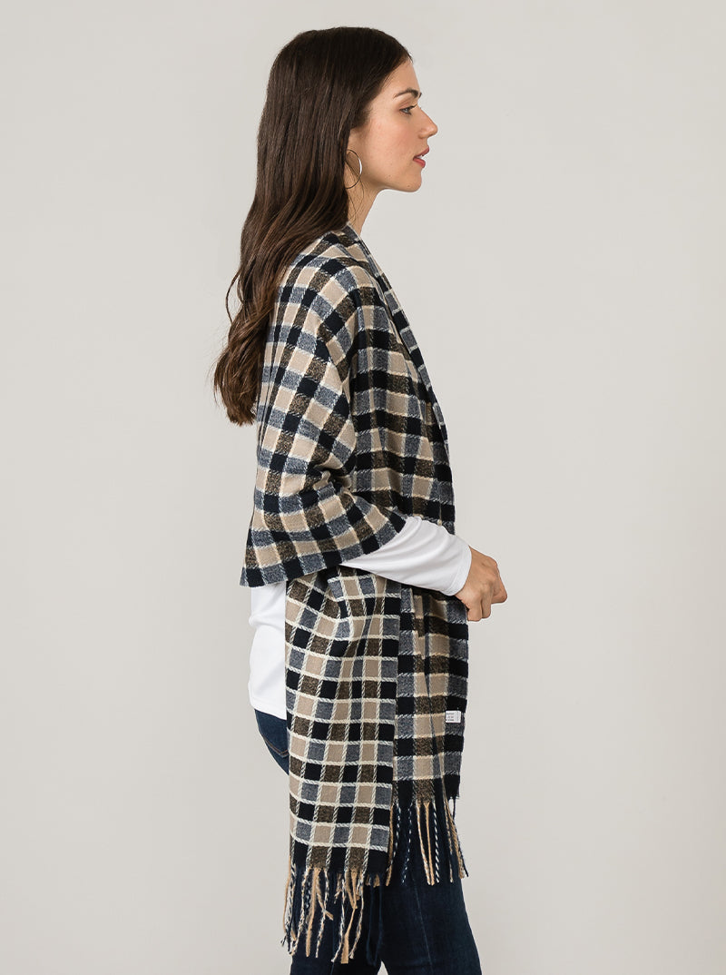 Checkered Plaid Fringed Oblong Scarf Acrylic