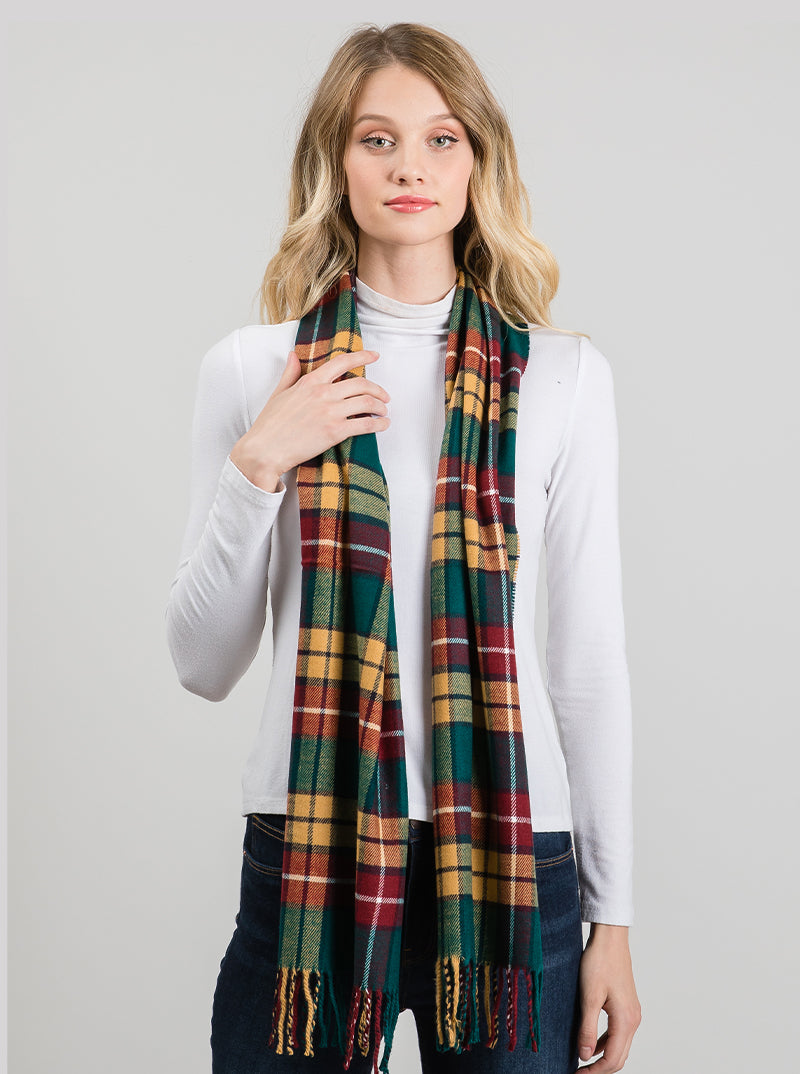 Checkered Plaid Multi Color Oblong Fringe Scarf