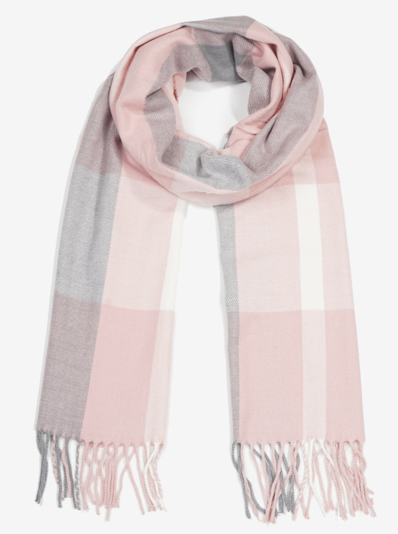 Checkered Plaid Multi Color Oblong Fringe Scarf