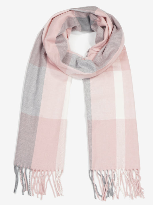 Checkered Plaid Multi Color Oblong Fringe Scarf