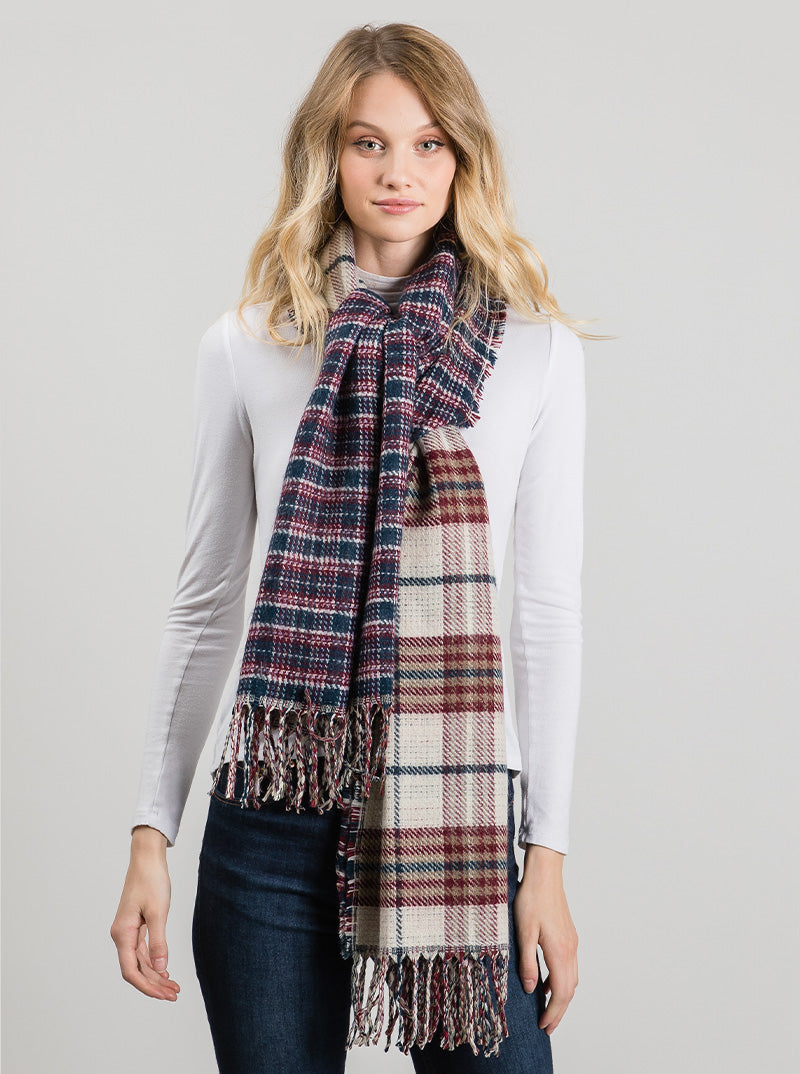 Checkered Plaid Oversized Fringe Oblong Scarf