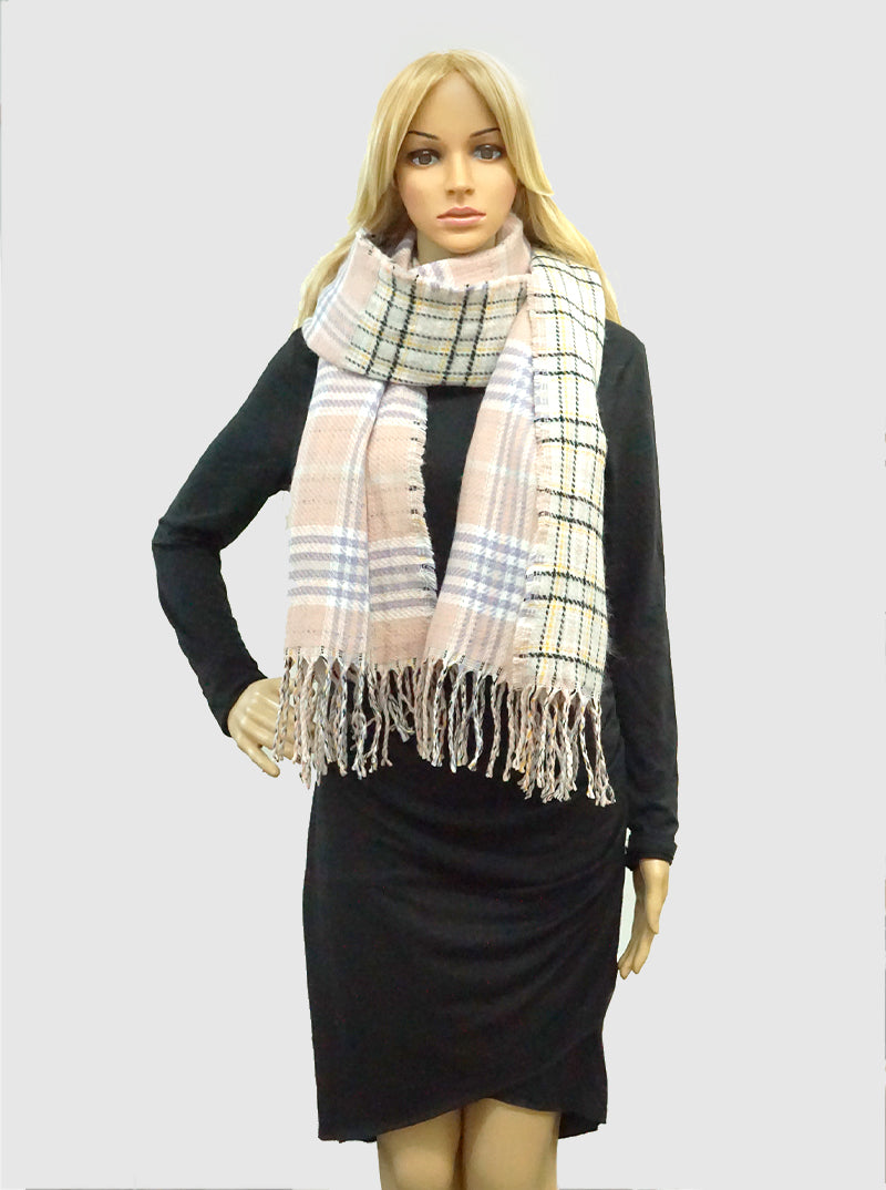 Checkered Plaid Oversized Fringe Oblong Scarf