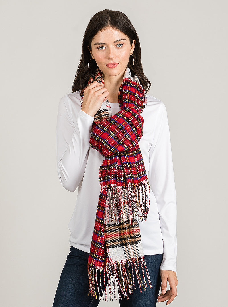 Checkered Plaid Oversized Fringe Oblong Scarf