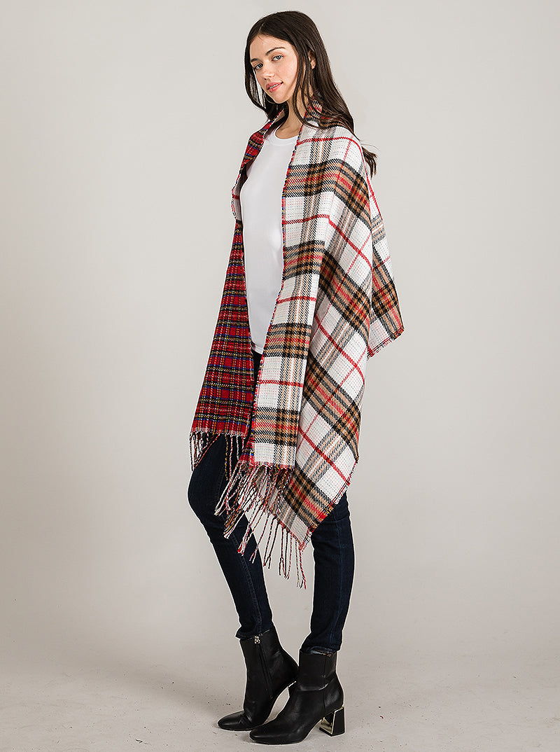 Checkered Plaid Oversized Fringe Oblong Scarf