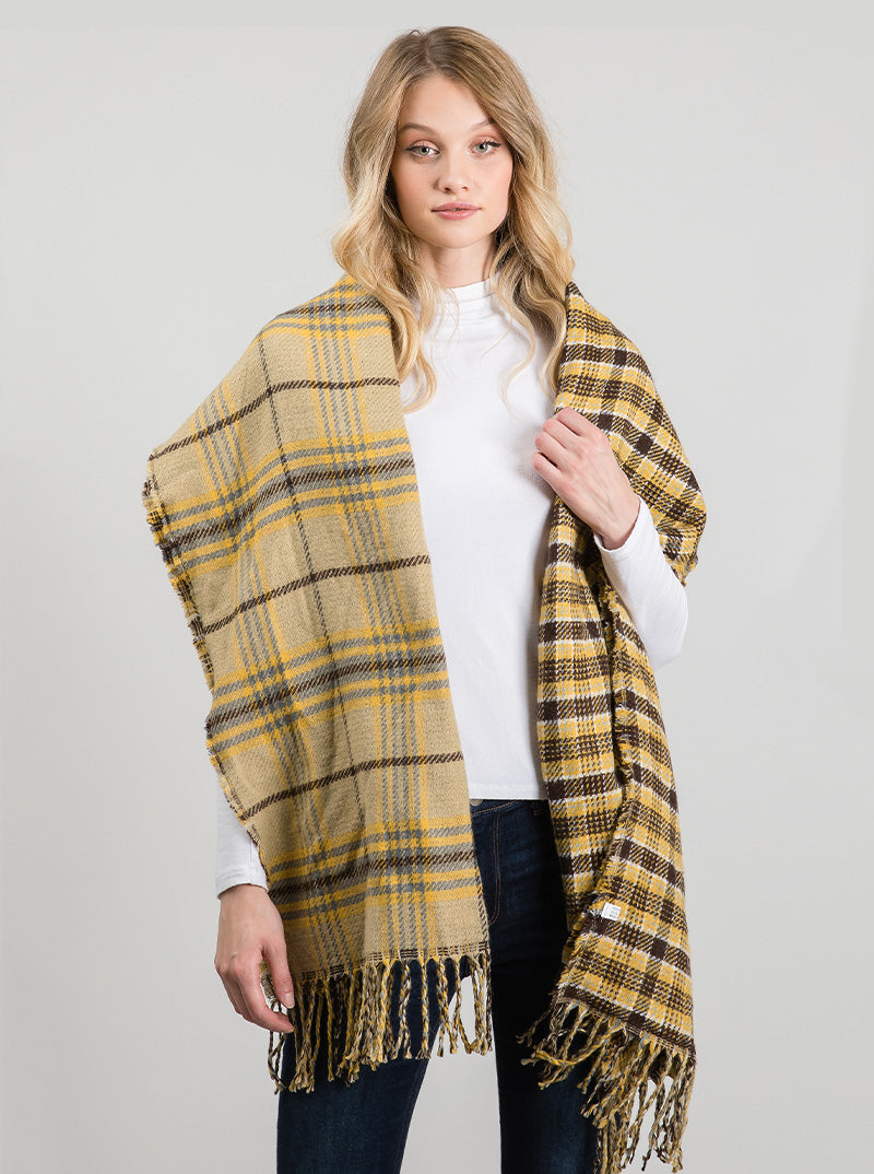 Checkered Plaid Oversized Fringe Oblong Scarf