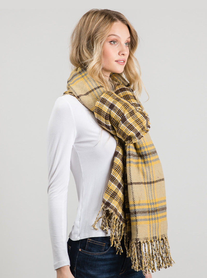 Checkered Plaid Oversized Fringe Oblong Scarf