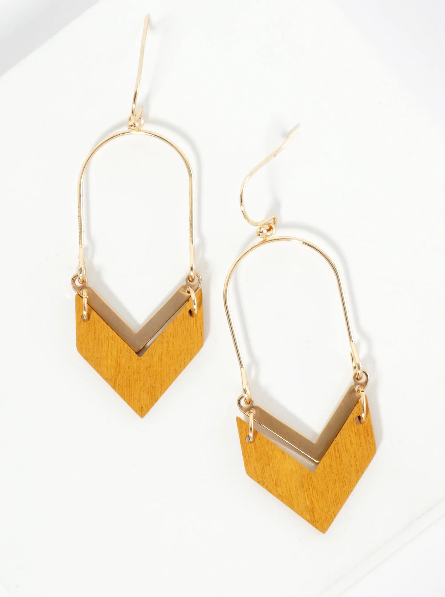 Chevron-Shaped Wooden Dangle Earrings In Fall Colors