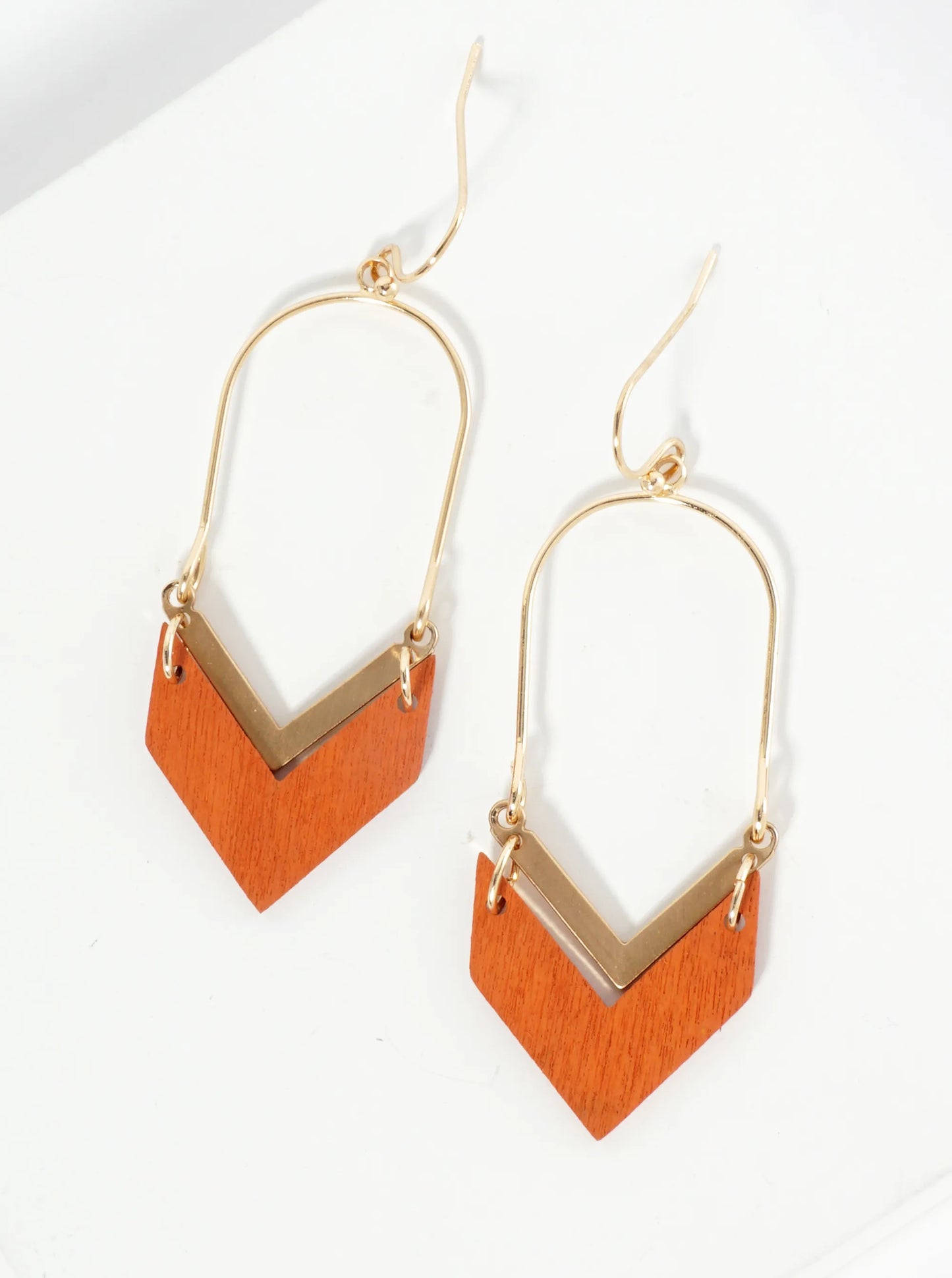 Chevron-Shaped Wooden Dangle Earrings In Fall Colors
