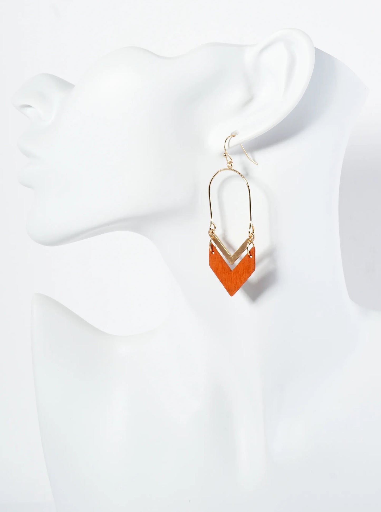 Chevron-Shaped Wooden Dangle Earrings In Fall Colors