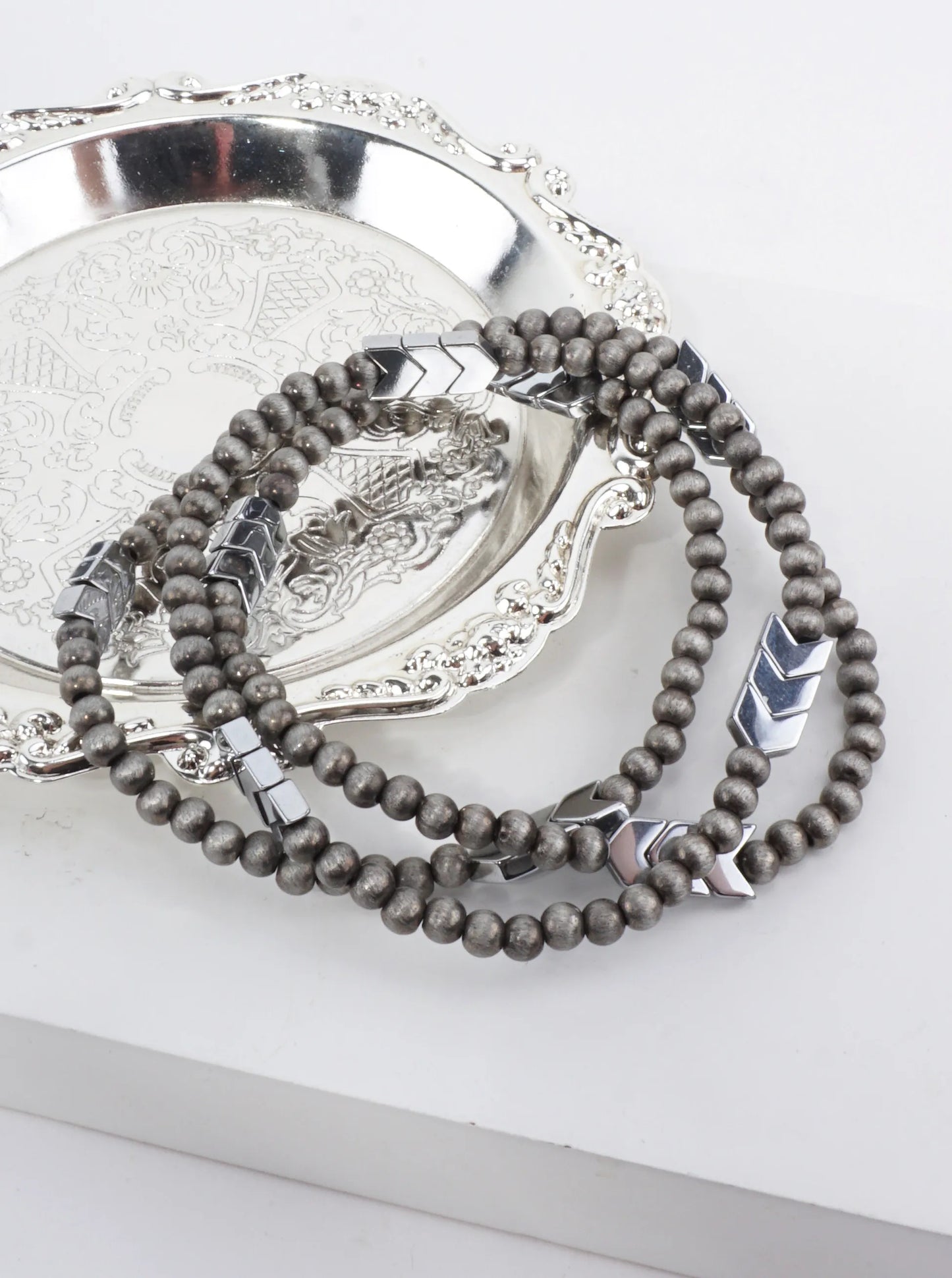 Chevron Stretch Hematite Bracelet