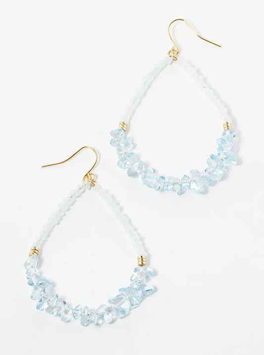 Chip Stone And Glass Beaded Teardrop Dangle Drop Earrings