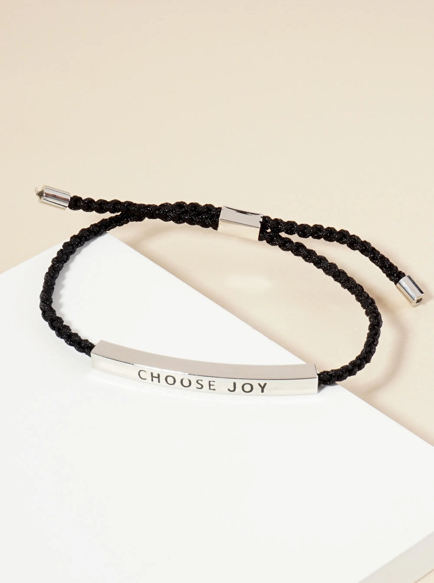 Choose Joy Engraved 18K Gold Dipped Curved Brass Tube Bar Adjustable Pull Tie Bracelet