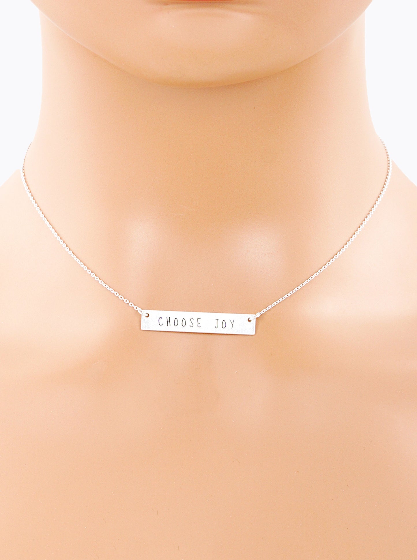Choose Joy Engraved Horizontal Bar Pendant Necklace