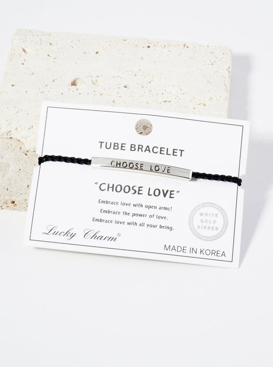 Choose Love Engraved 18K Gold Dipped Curved Brass Tube Bar Adjustable Pull Tie Bracelet