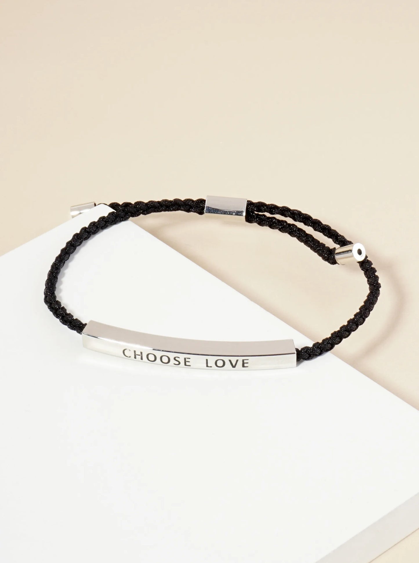 Choose Love Engraved 18K Gold Dipped Curved Brass Tube Bar Adjustable Pull Tie Bracelet