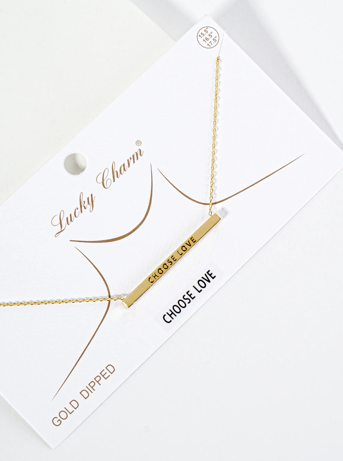 Choose Love Engraved 18K Gold Dipped Horizontal Brass Bar Pendant Inspirational Necklace