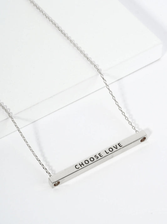 Choose Love Engraved 18K Gold Dipped Horizontal Brass Bar Pendant Inspirational Necklace