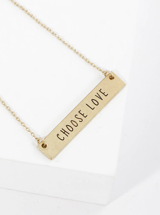 Choose Love Engraved Horizontal Bar Pendant Necklace