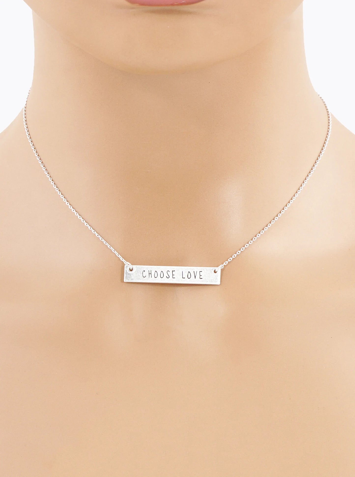 Choose Love Engraved Horizontal Bar Pendant Necklace