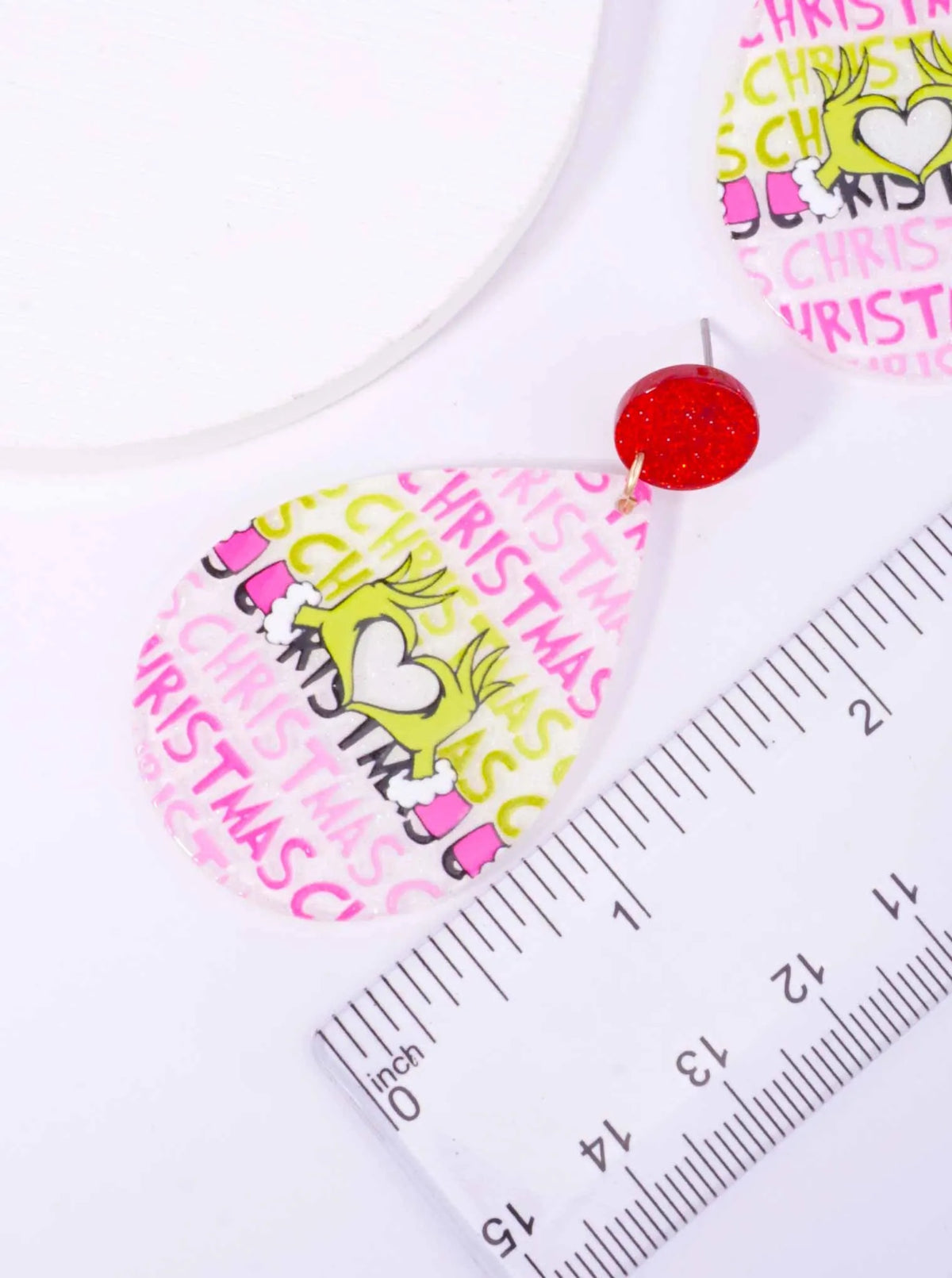 Christmas Grinch Heart Acetate Drop Earrings - Gold