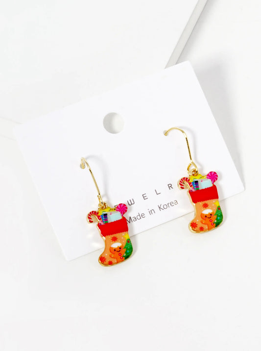 Christmas Stocking Dangle Drop Earrings