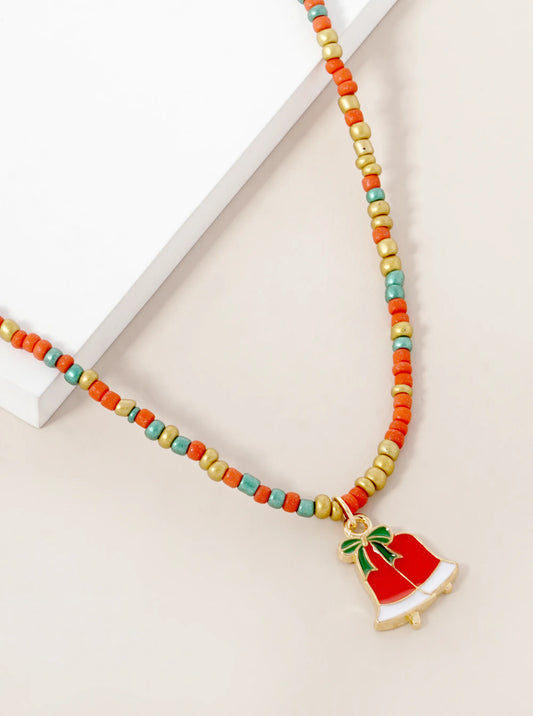 Christmas Themed Pendant Beaded Necklace