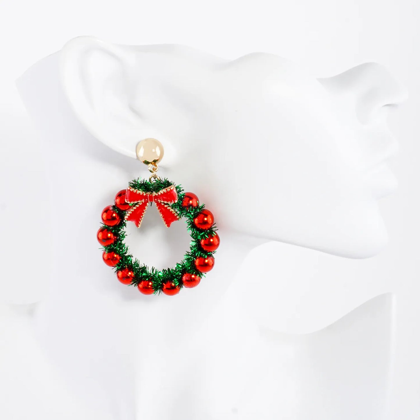 Christmas Wreath Statement Earrings With Ribbon