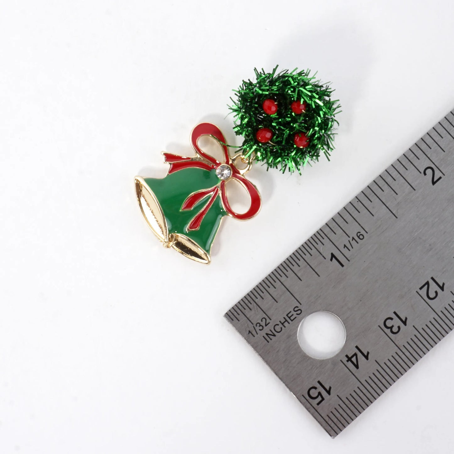 Christmas Wreath And Enamel Bells Dangle Earrings