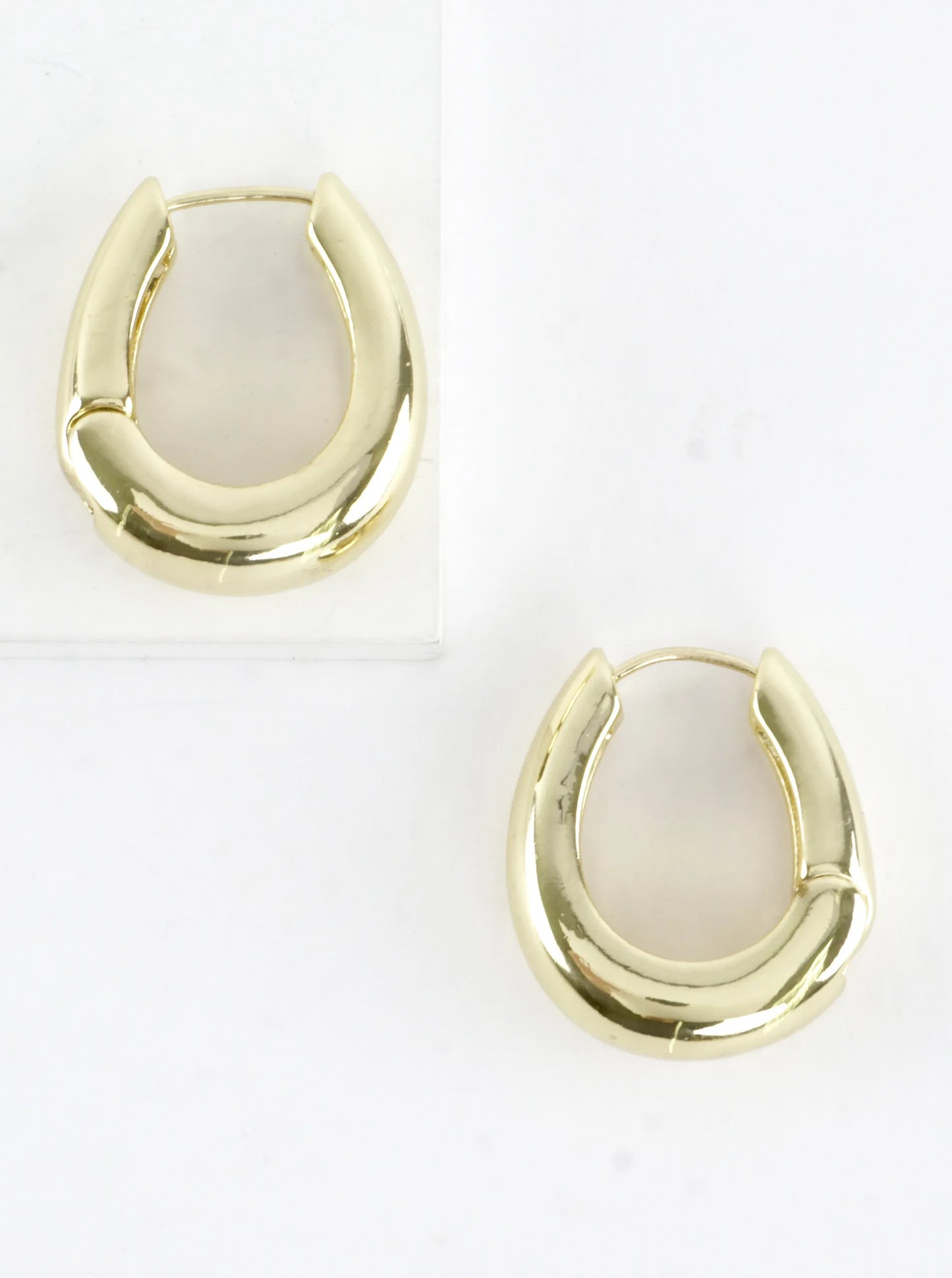 Chunky Brass Oval Huggie Hoop Earrings