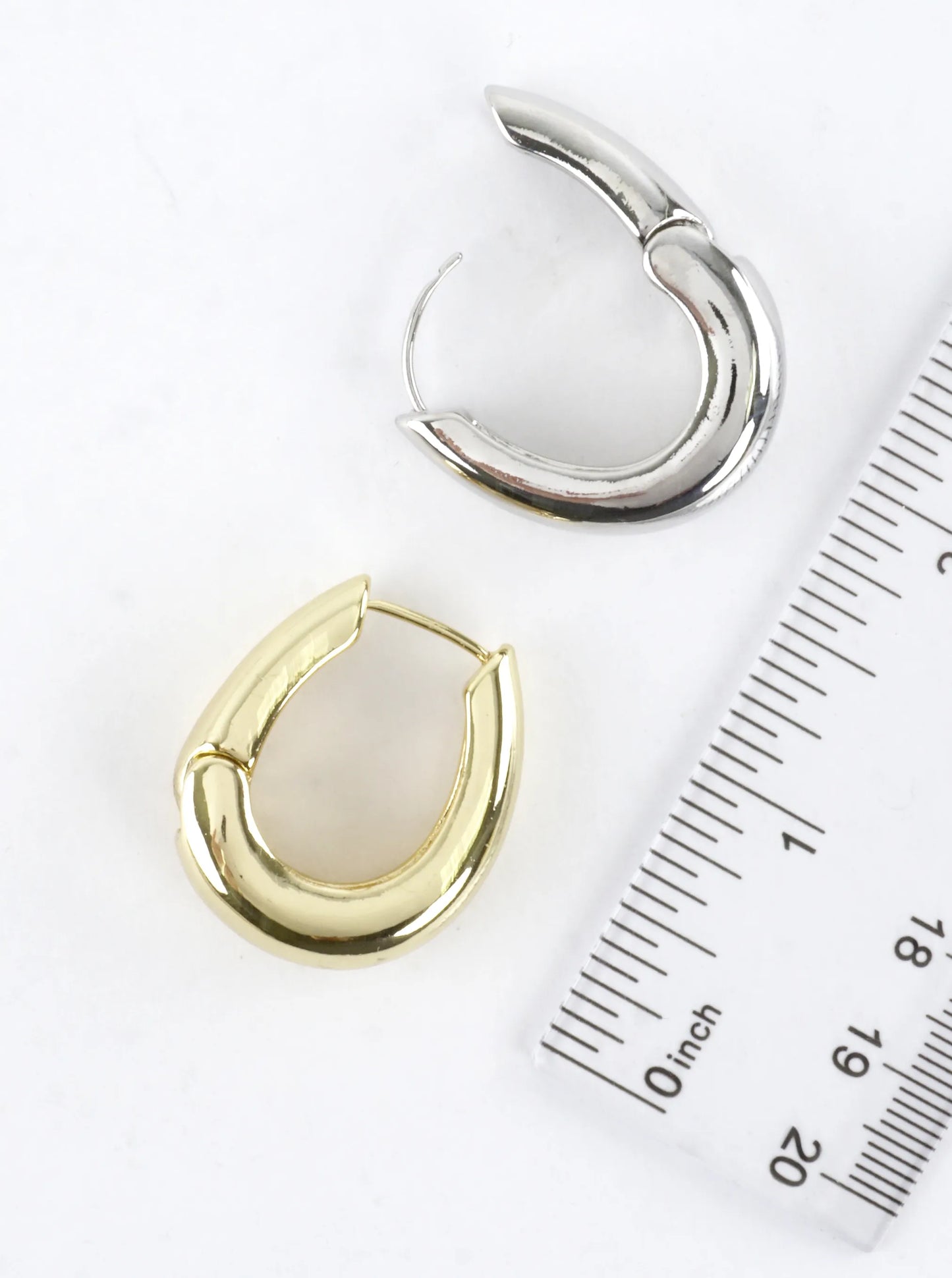 Chunky Brass Oval Huggie Hoop Earrings