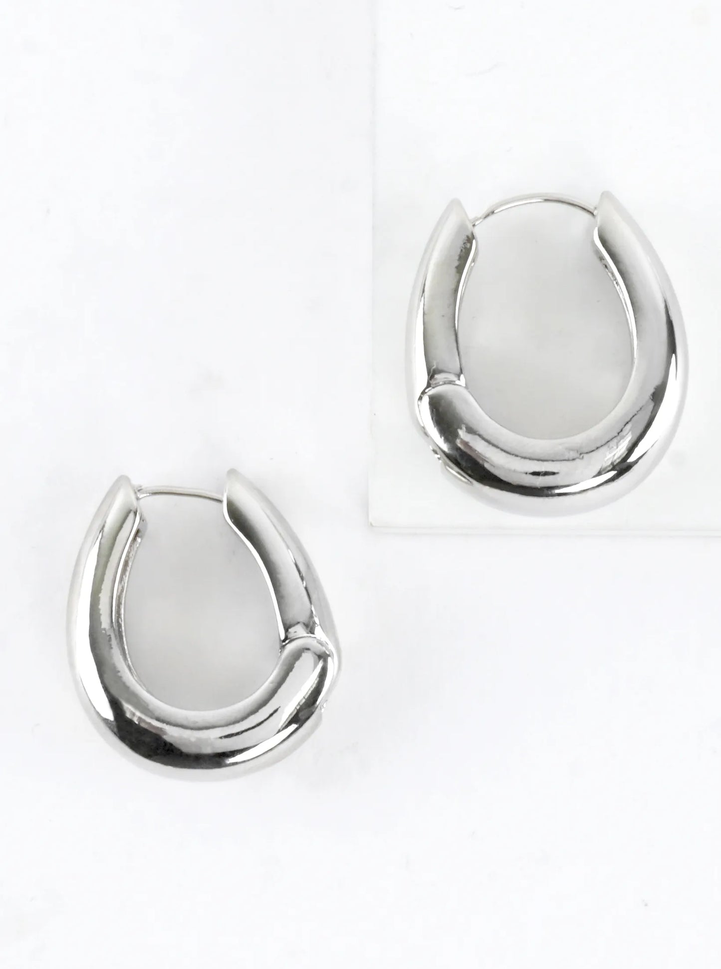Chunky Brass Oval Huggie Hoop Earrings