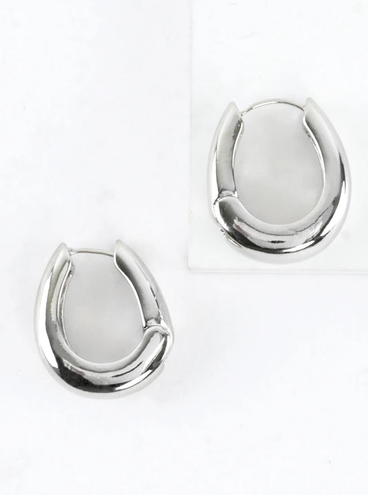 Chunky Brass Oval Huggie Hoop Earrings