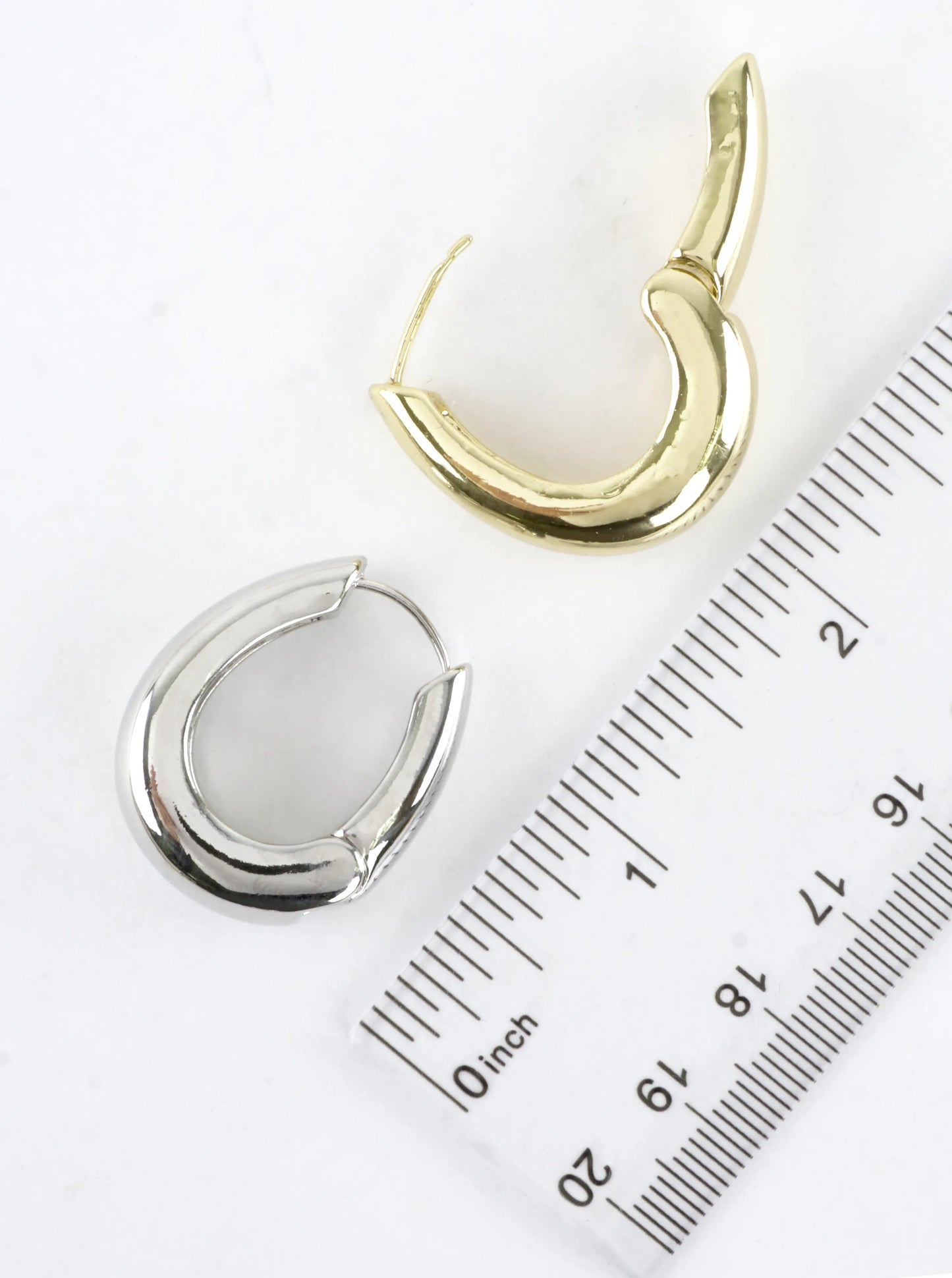 Chunky Brass Oval Huggie Hoop Earrings