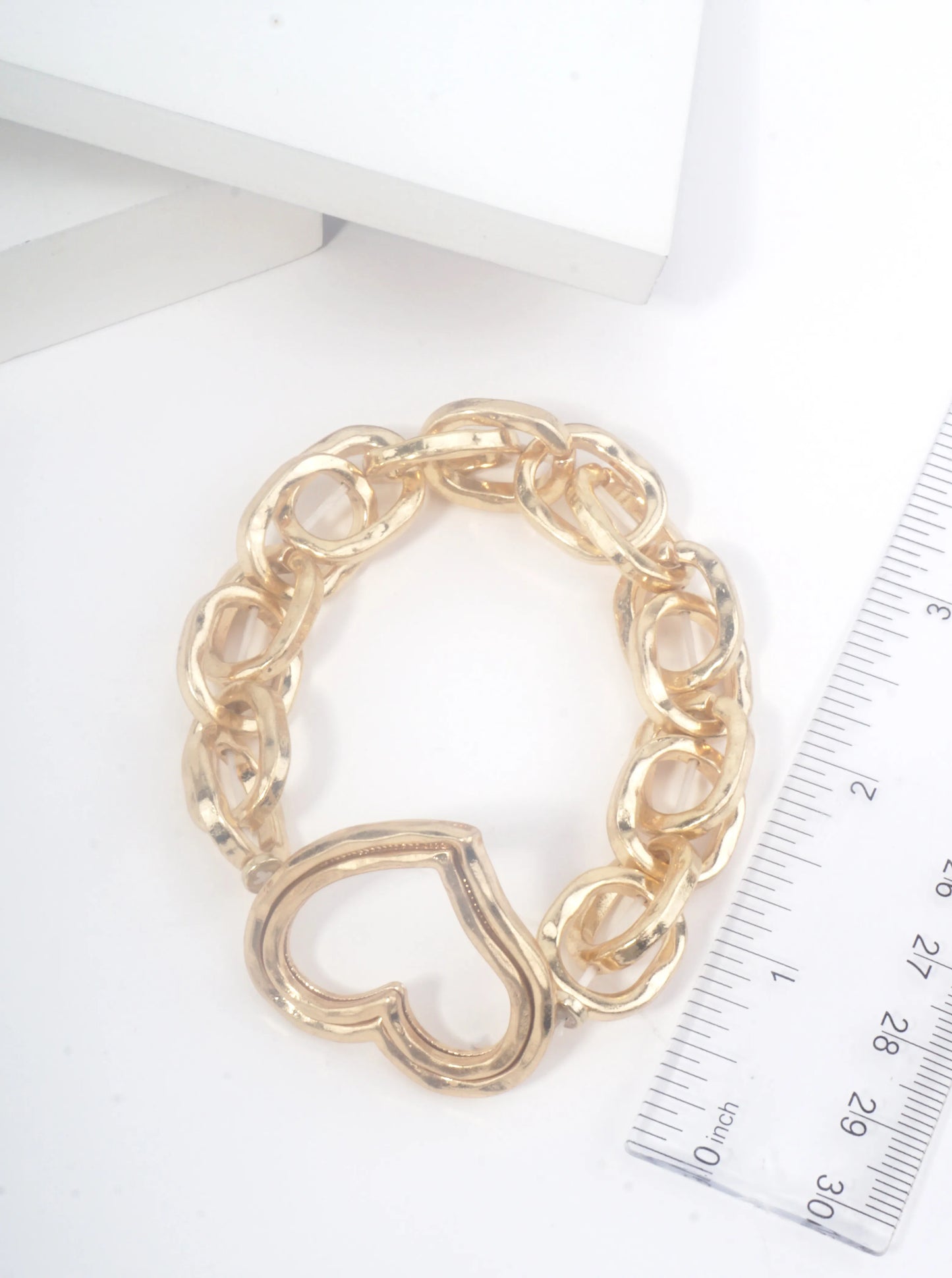 Chunky Hammered Chain Dual Heart Stretch Bracelet