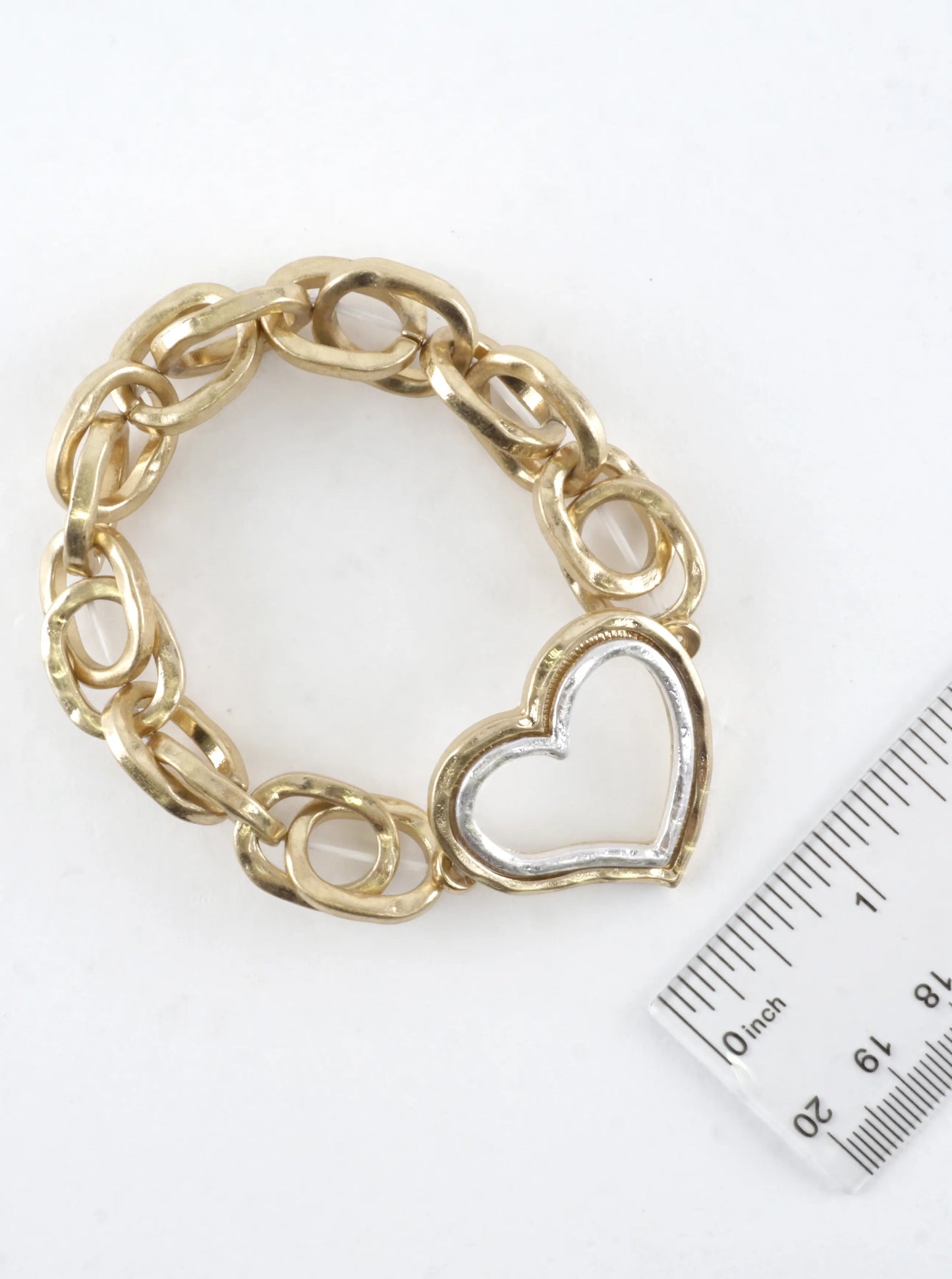 Chunky Hammered Chain Dual Heart Stretch Bracelet