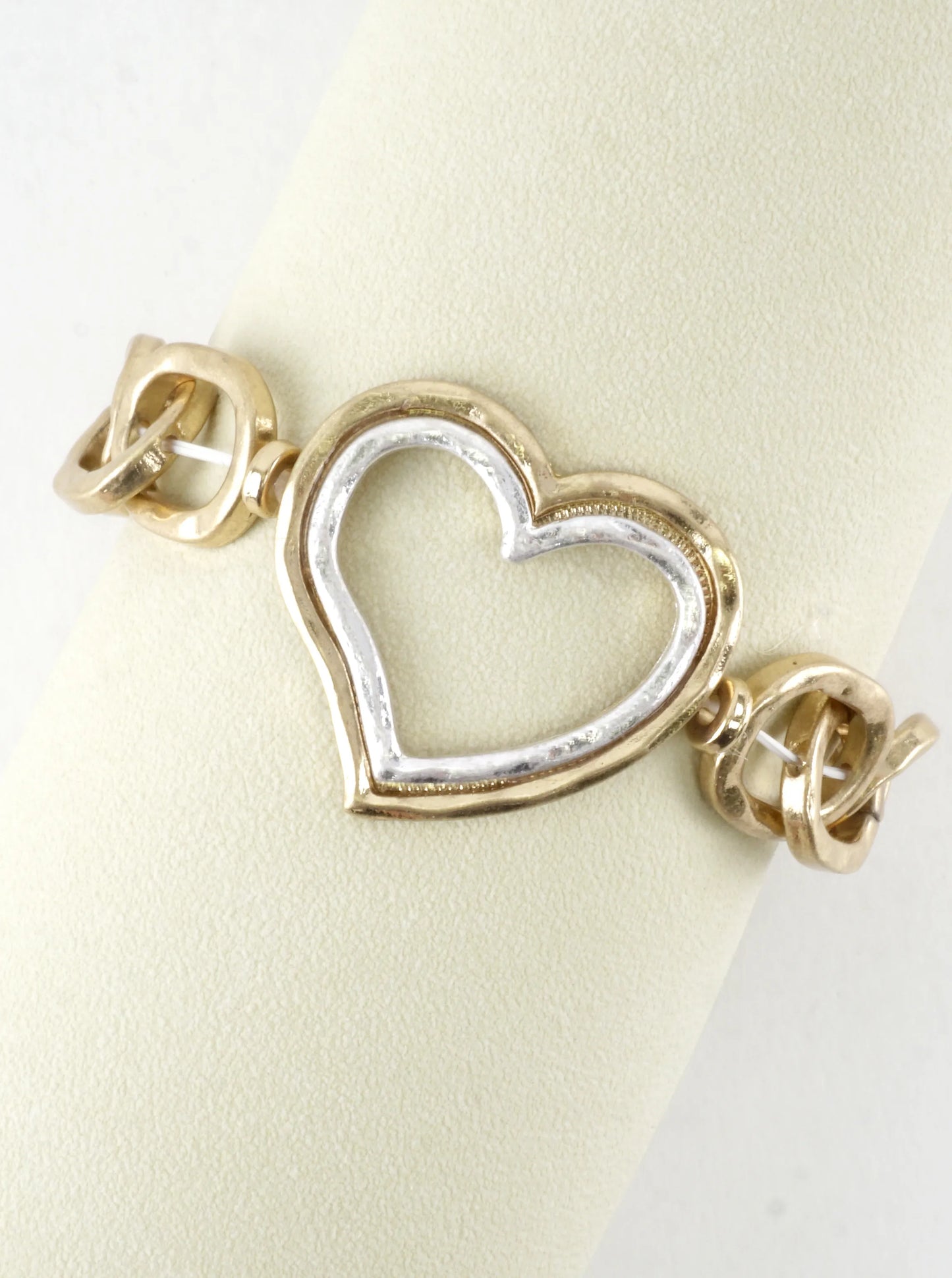 Chunky Hammered Chain Dual Heart Stretch Bracelet