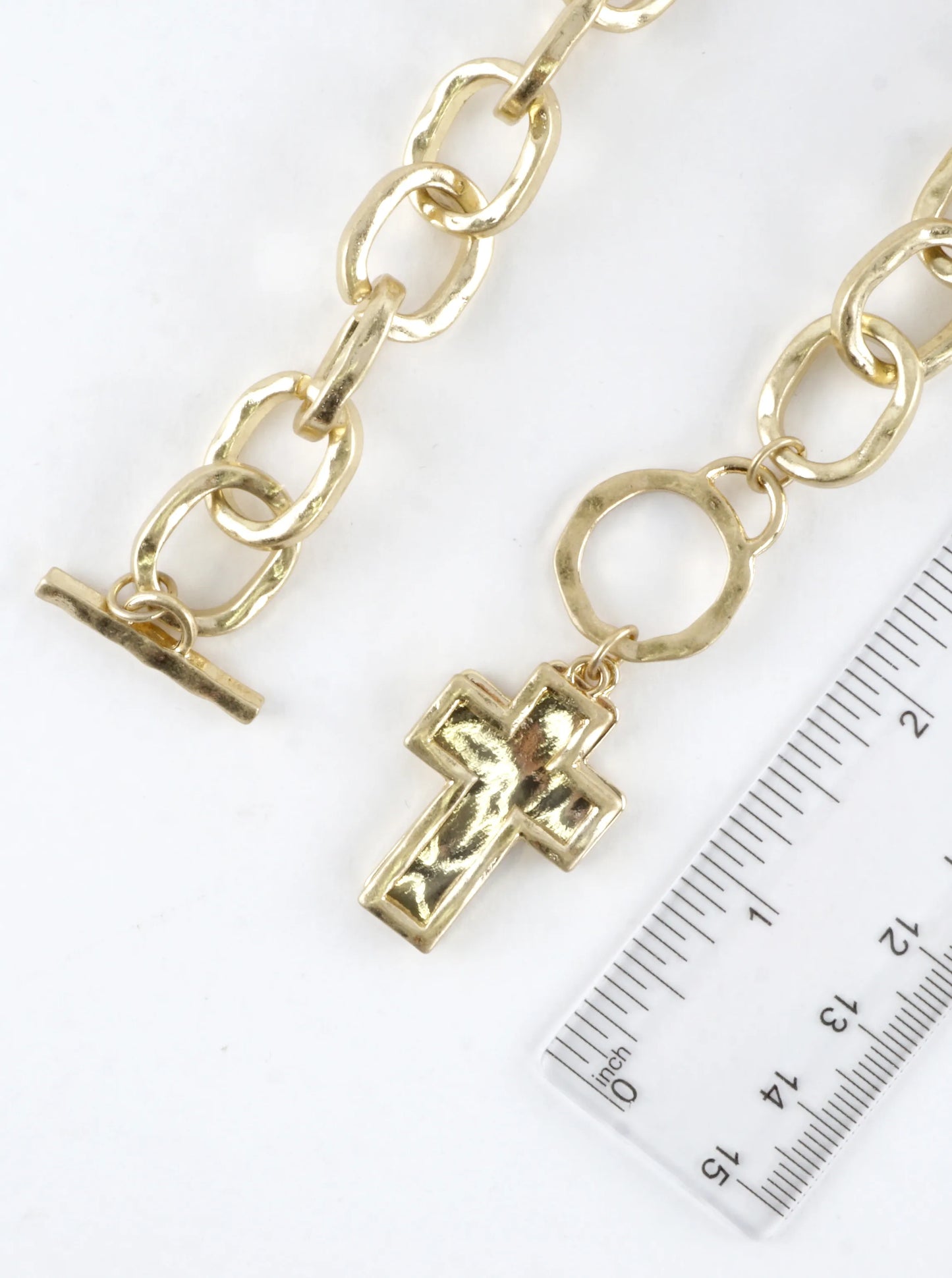 Chunky Hammered Two Cross Toggle Pendant Necklace