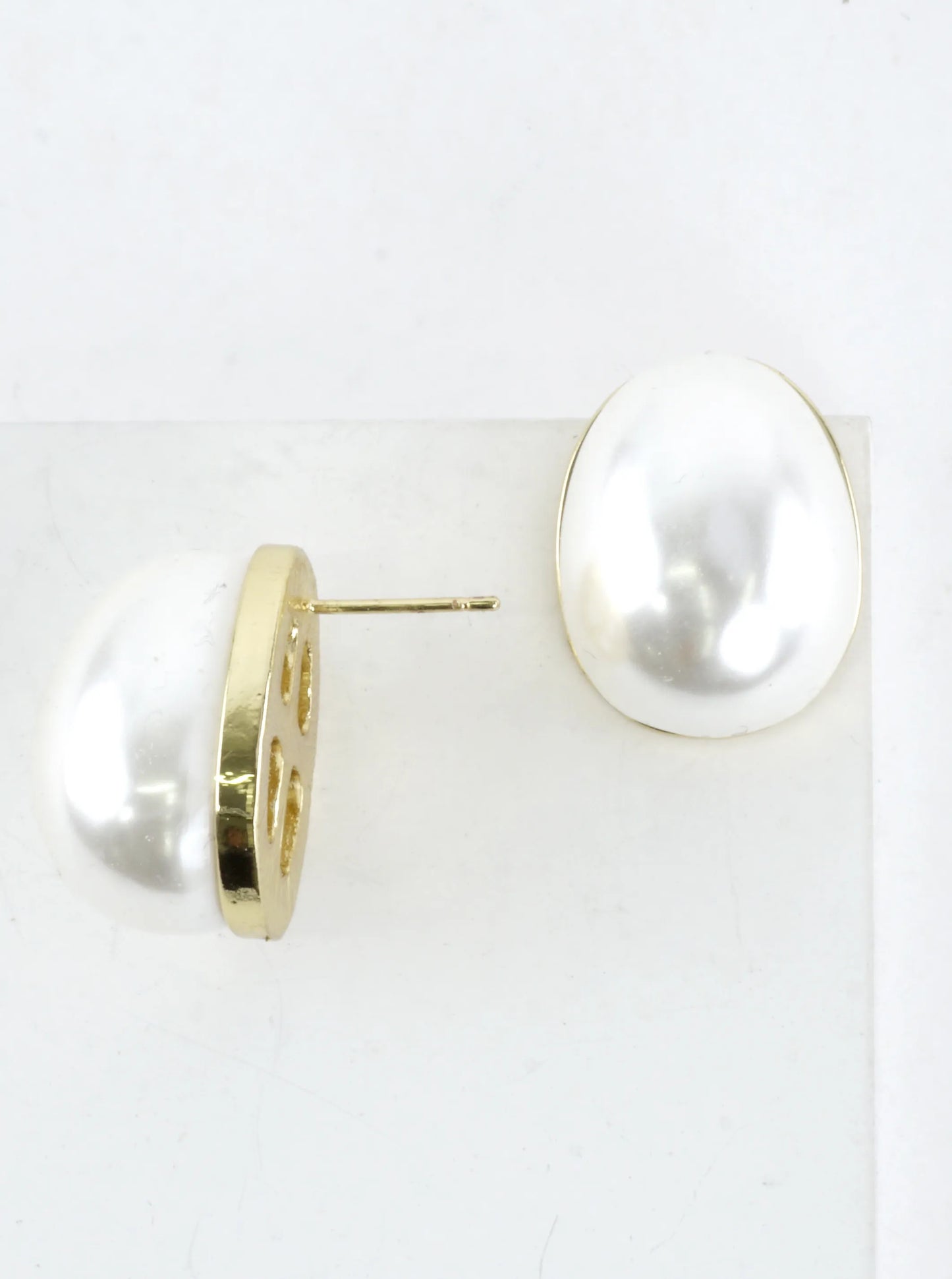 Chunky Resin Pearl Embedded Brass Post Earrings
